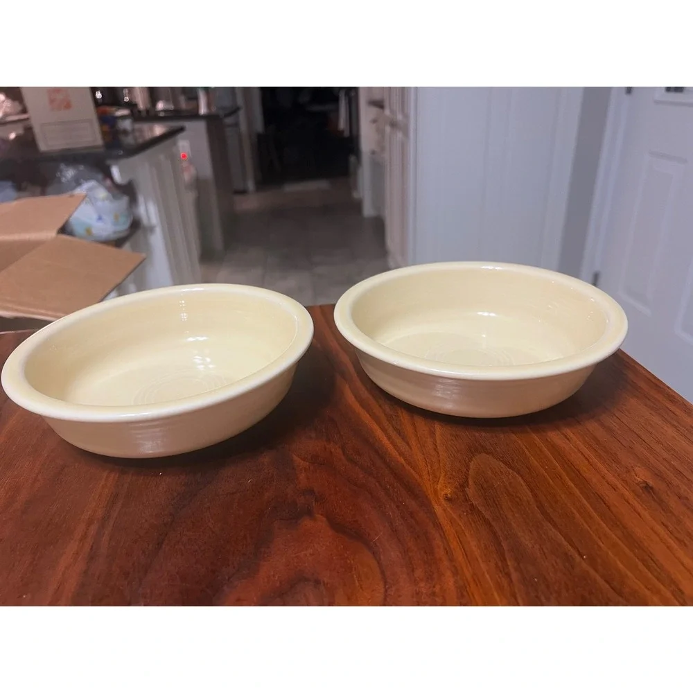 Vintage Fiesta‎ Ware Set 2 Yellow/Ivory Soup Cereal Bowls 6.75 inch Embossed USA